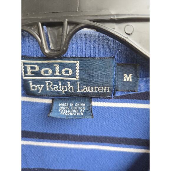Polo Ralph Lauren Men's Medium Blue Striped Short Sleeve Polo Shirt Classic - Picture 2 of 5